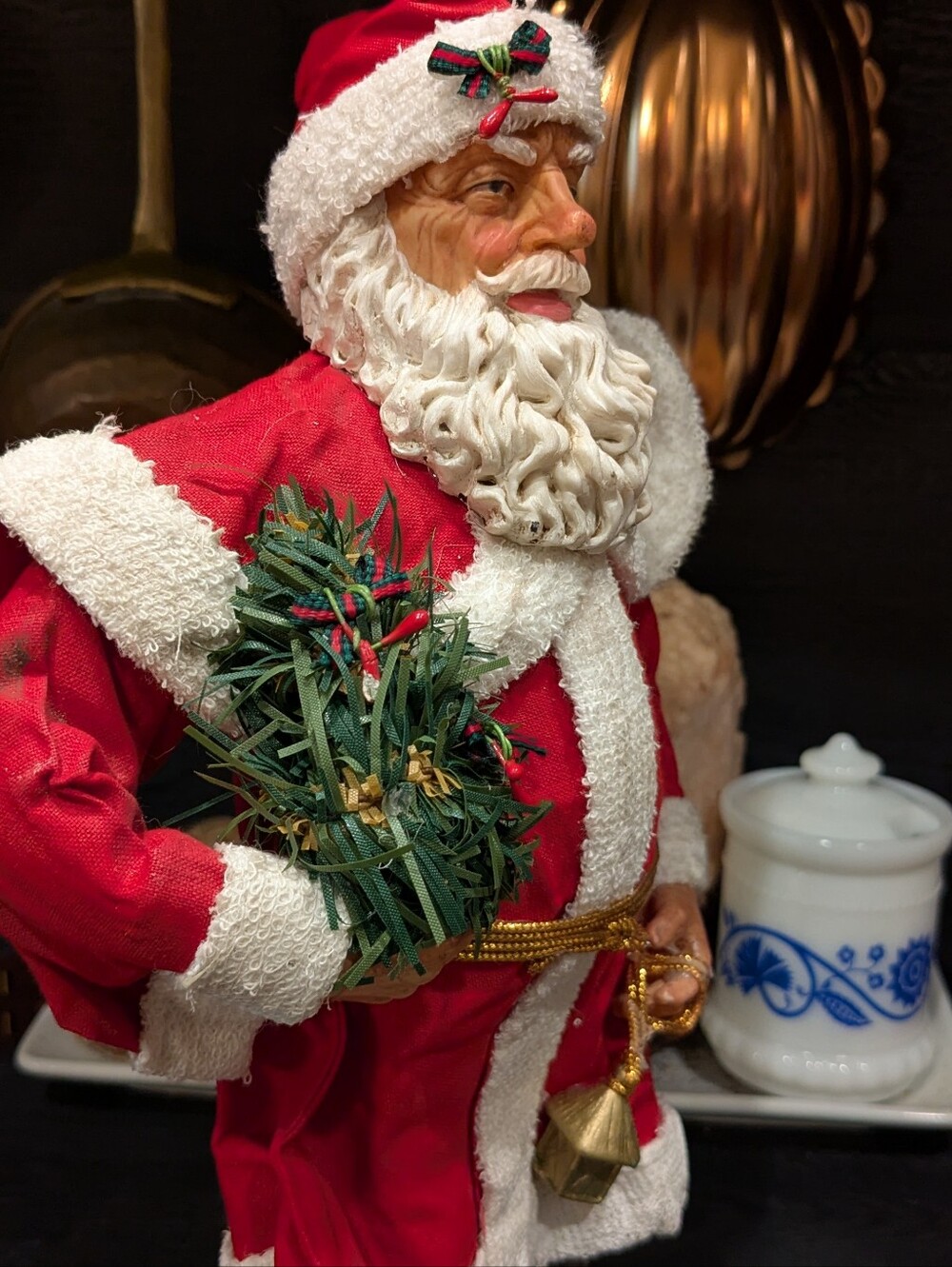 Festive Red Santa with Fabric Mache Coat Vintage 10" - Picture 3 of 5